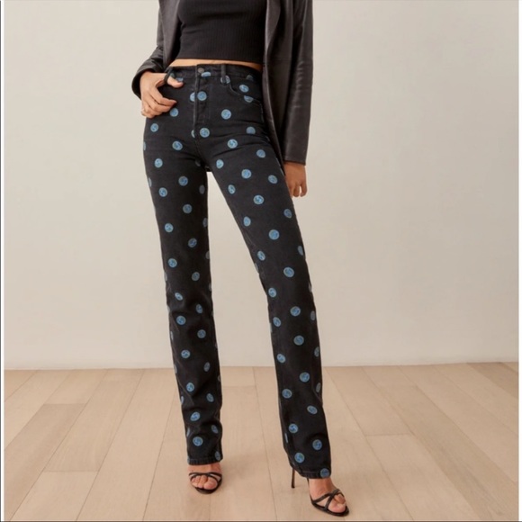 Reformation Earth Embroidered High Rise Straight Jeans 28” - Picture 7 of 13